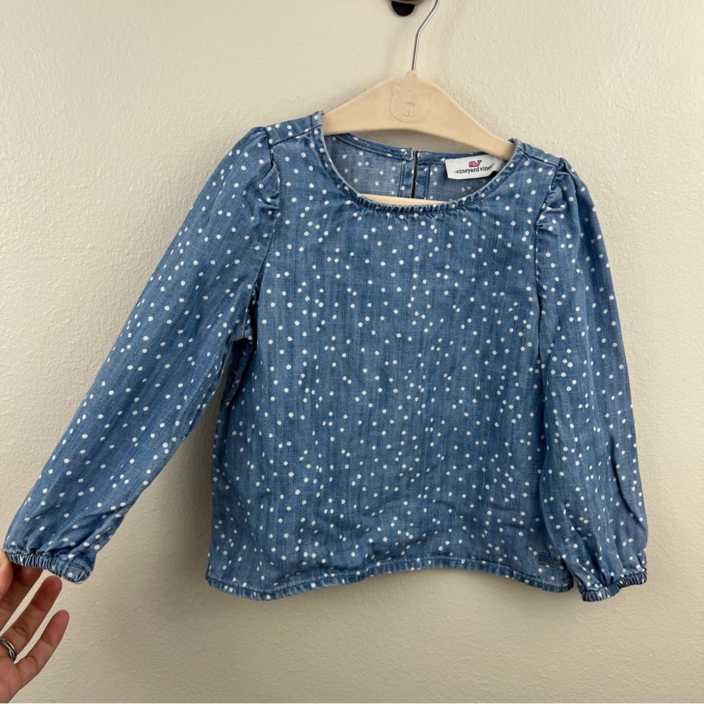 Vineyard Vines Chambray Scattered Dot Long Sleeve Top Size 2T